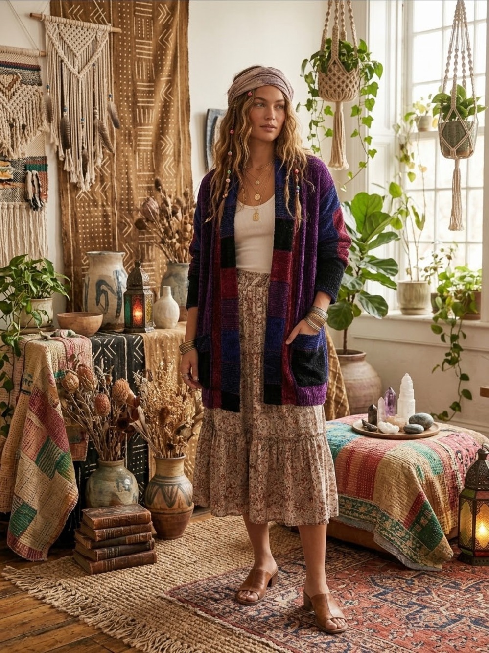 Lynn Varrington Patchwork cozy Open-Front Cardigan